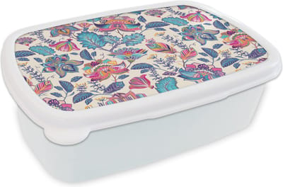 Broodtrommel Wit - Lunchbox - Brooddoos - Regenboog - Bloemen - Schets - Patronen - 18x12x6 cm - Volwassenen