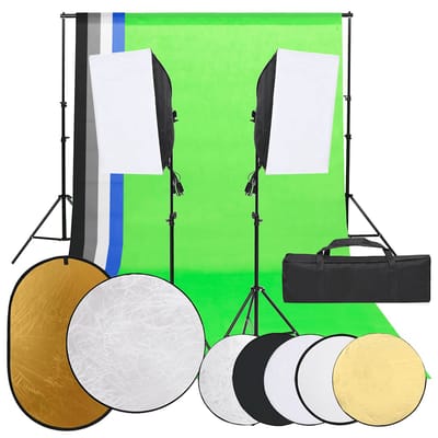 vidaXL - Fotostudioset - met - verlichtingsset, - achtergrond - en - reflector