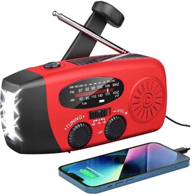 Thuys - Noodradio Opwindbaar en Batterij - Noodpakket - Noodradio Solar Opwindbaar - Powerbank Zonneenergie - Draagbare Radio - Praktisch