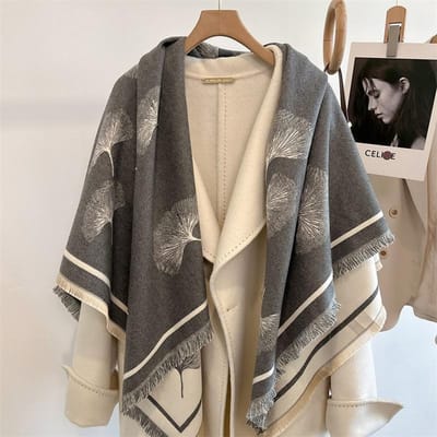 Winter Dikke Warme Dubbele Kasjmier Sjaal Sjaal Voor Vrouwen Mode Dame Lange Camelia Temperament Deken Bandana One size gray