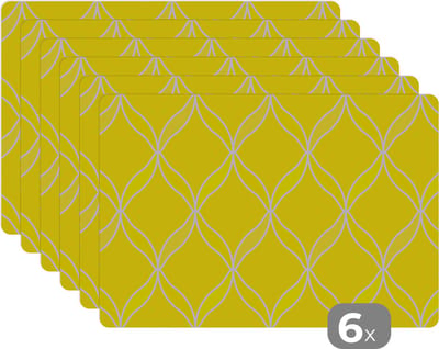 Placemat - Placemats kunststof - Citroen - Patronen - Contour - Fruit - 45x30 cm - 6 stuks - Hittebestendig - Anti-Slip - Onderlegger - Afneembaar