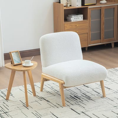PHOEBE CAT Fauteuil - Chenille - Houten frame - Ivoorwit