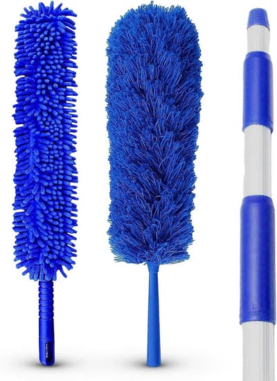 Verlengstaaf stofdoek met telescoopstang - Microvezel, blauw, 3-delige set voor moeilijk bereikbare plekken