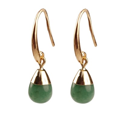 Groene edelstenen oorbellen Gold Dip Green Aventurine Small - oorbelhanger - groen - goud - aventurien - luxe sieraden zakje - oorbellen dames - groene oorbellen