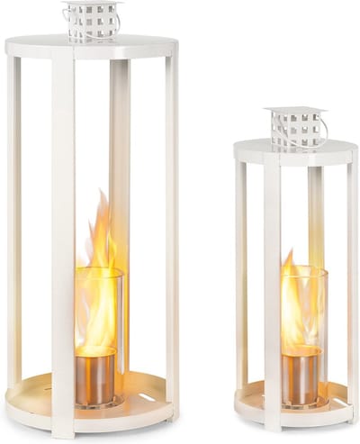 blumfeldt Fiamme Cilindro Tafelhaard indoor 2-delige set - Tafelvuur indoor met elk 0,3 liter volume, Bio-ethanol tafelhaard met tot 4 u brandduur, verbrandt geurloos, wit