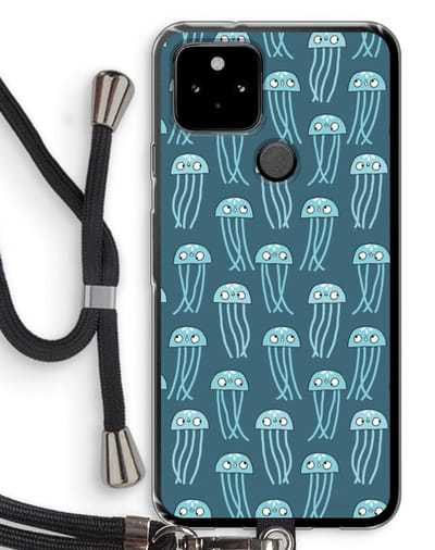 Case Company® - Hoesje met koord geschikt voor Google Pixel 5 hoesje met Koord - Kwallie - Telefoonhoesje met Zwart Koord - Bescherming aan alle Kanten en Over de Schermrand