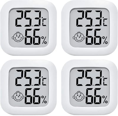 Mini hygrometer - 4 stuks - Weerstation - Thermometer - Luchtvochtigheidsmeter - Zeer nauwkeurige temperatuurmonitor - Thermometer Voor Binnen - Hygrometer - Thermo-hygrometer - Comfortniveau-indicator - Wit