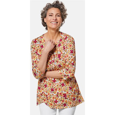 Figuurvriendelijk gedessineerd tuniekshirt - meerkleurig / gebloemd - Gr. 38 van Goldner Fashion