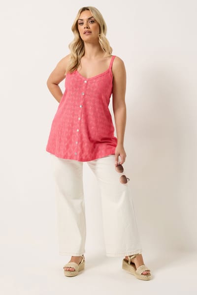 Yours Koraaloranje Mouwloze Top Met Broderie Anglaise Size 42