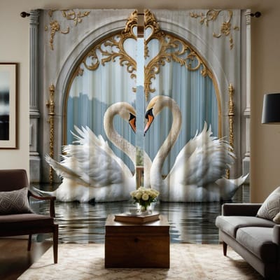 2 stuks HD digitaal grijs licht luxe Europees warm zwaan gordijn huisdecoratie stijl decoratie woonkamer slaapkamer roede curtai W52H63inchW132H160cm gray