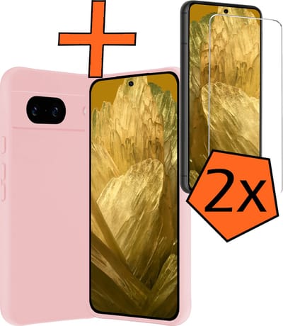 Hoes - Met 2x Screenprotector - Geschikt voor Google Pixel 8a - Sterk & Shockproof - Back Cover - Siliconen Case - Telefoon Hoes - Lichtroze