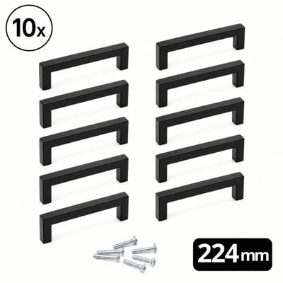 BY MJM Dallas Meubelgreep 10X - 224mm - Mat Zwart RVS - Greepjes - Handgreep - Handgrepen keukenkastjes - Handvatten - Meubelgreep Zwart - Handgrepen voor deurtjes