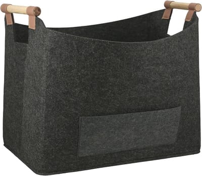 Houten mand voor haardhout - robuuste vilten brandhouttas van 45 x 32 cm