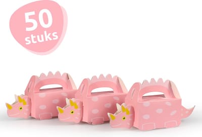 Isa's Friends® - Traktatie Doosjes - Dino - Roze - 50 stuks - Uitdeeldoosjes - Uitdeelcadeautjes