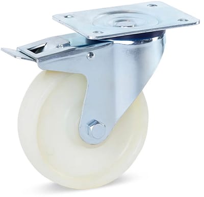 Nylon zwenkwiel geremd met topplaat - 150mm - 350kg