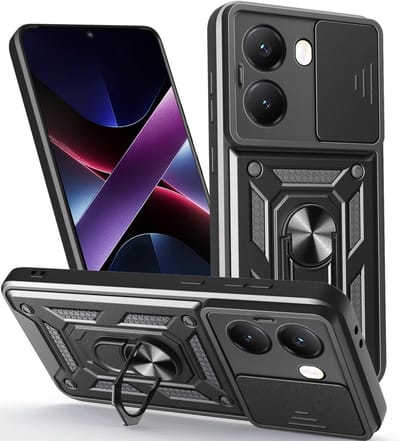 Casemania Hoesje Geschikt voor Oppo Reno 13 F - Zwart - Anti-Shock Hybrid Armor Back Cover - Hoes met Kickstand Ring en Camera Bescherming