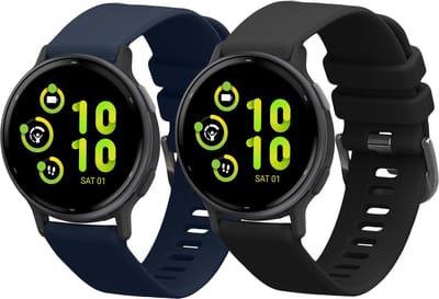 kwmobile 2x horlogebandjes geschikt voor Garmin vivoactive 5 / active 5 bandje - Smartwatch bandjes van TPU - Activity tracker horloge band in zwart / donkerblauw