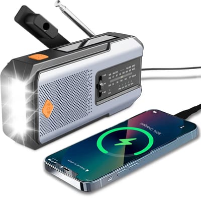 Professionele Draagbare Noodradio - Radio - AM/FM/NOAA Weerradio - 3 LED Zaklamp - Solar & USB Oplaadbaar - Powerbank Functie - Ideaal voor Noodsituaties & Outdoor - GRIJS