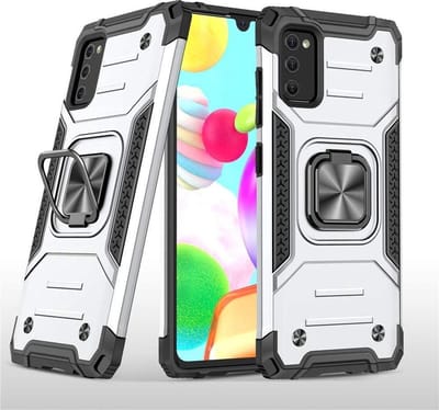 Hoesje Geschikt Voor Samsung Galaxy A41 Hoesje - Heavy Duty Armor hoesje Zliver - Galaxy A41 silicone TPU 360-Degree hybride hoesje Kickstand ringhouder met Magnetisch Auto Mount