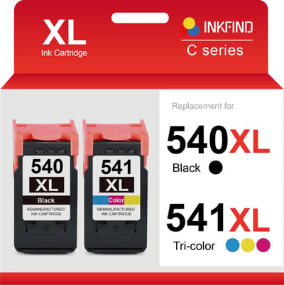 INKFIND 540XL 541XL Inktcartridge compatibel met Canon 540 Canon540 Canon541 Canon 541 Canon PG-540 PG-540L PG-540XL CL-541 CL-541XL Hoge Capaciteit / 2-pack (Zwart x 1 en Kleur x 1)