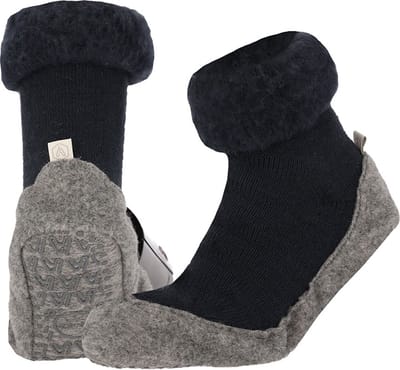 Heat Essentials - Wollen Pantoffel Sokken - Unisex - Donkerblauw - 37/38 - Cosyshoe Antislip Sokken - Pantoffels Dames Sloffen Dames - Huissokken