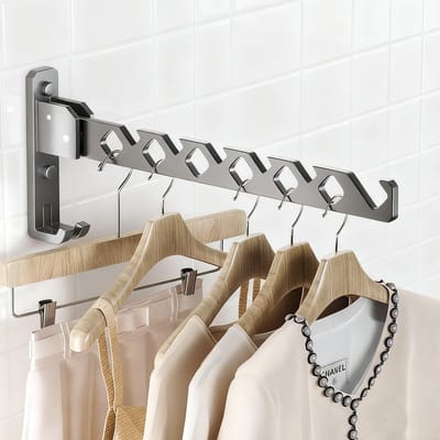 Dailygoods- Kledinghaak Opvouwbaar - Wandmontage met Schroeven/Lijm - Waterdicht/Vochtbestendig - Geschikt voor Badkamer/Balkon - Inclusief 2 Ophanghaken - Wandhaak