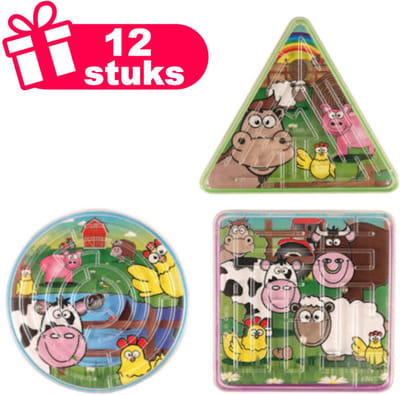 Henbrandt - 12 Stuks Boerderij Dieren Doolhof Spelletjes - Traktatie uitdeelcadeautjes voor kinderen & peuters - Traktaties en kinderverjaardagen - Klein grabbelton speelgoed voor in traktatie uitdeelzakjes