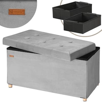 Zitbank met opbergruimte 76 cm - Fluweel, Opvouwbaar, Belastbaar tot 300 kg