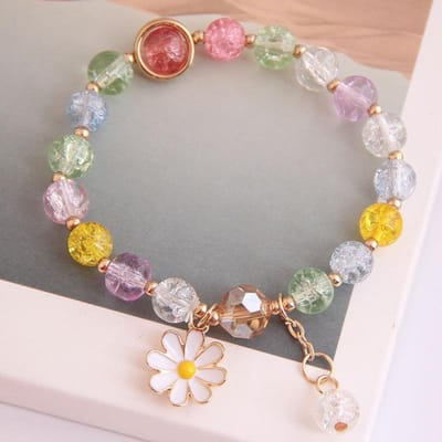 Stijlvolle, Eenvoudige Xiaoxiangfeng Margriet Kristal Kralen Elastische Kralen Armband, Hars Armband veelkleurig