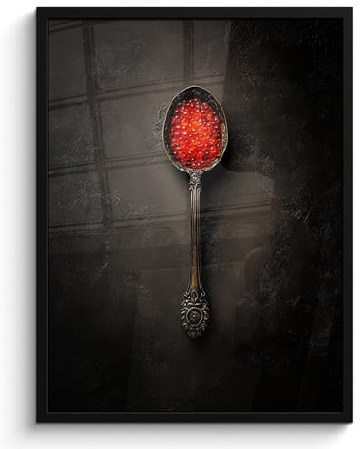 Poster in lijst - Fotolijst 50x70 cm - Posters - Zwart - Lepel - Caviar - Posterlijst zwart - Decoratie - Wanddecoratie woonkamer - Muurdecoratie slaapkamer