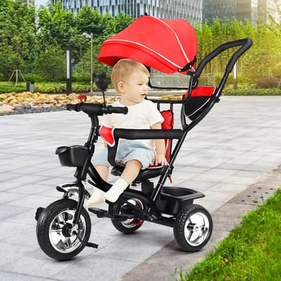 Driewieler voor baby's - Loopfiets Kinderen - Kinderen Leren Fietsen - 4-in-1 Schaalbaar Ontwerp - 75 cm Breed - Rood