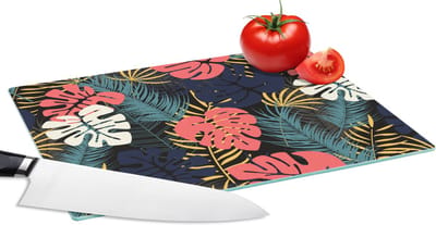 Glazen Snijplank - 28x20 - Flora - Goud - Patronen - Hawaii - Tropisch - Snijplanken Glas