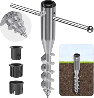 Parasol Beach Anchor met Draaibare Kledinglijn, 42cm Grondspike voor Parasol en Terras Umbrella, Geschikt voor 3-5cm Polen met Afneembare Handgreep, Ideaal voor Zand en Stabiliteit