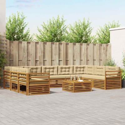 vidaXL - Buiten - bank - set - 10 - st - Natuurlijk - en - Beige - Massief - Acacia - Hout