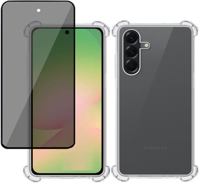 TechNow Hoesje + Privé Screenprotector geschikt voor Samsung A56 / A36 – Privacy Tempered Glass - Case Transparant