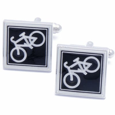 Manchetknopen - Fiets Zilver met Zwart Emaille Vierkant