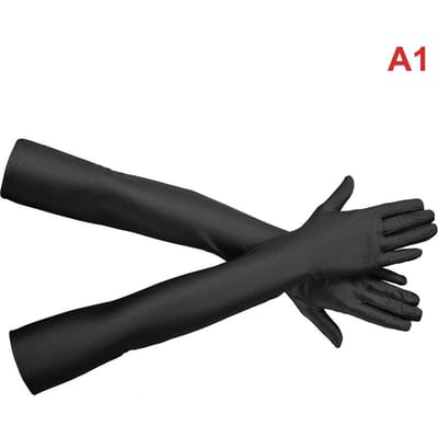 Hoge Elastische Spandex Handschoenen Zonbescherming Zwart voor Feest Nachtclub Bruiloft Optreden black