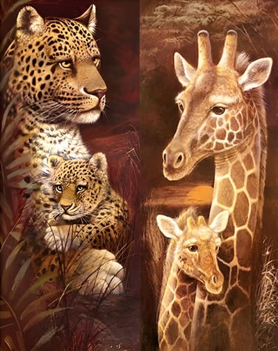 Diamond painting 2 luik - Giraffe en luipaard - 2x 30x70cm - ronde steentjes - volledig beplakt - Diamond painting by Wietske