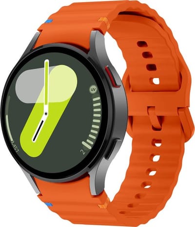 By Qubix - Wave Sportband met aansluitknop - 20mm - Oranje - Geschikt voor Samsung Galaxy Watch 7 (40 & 44mm) - Galaxy Watch FE - Galaxy Watch 6 - Galaxy Watch 6 Pro - Galaxy Watch 5 - 5 Pro - Galaxy Watch 4 - 4 Classic