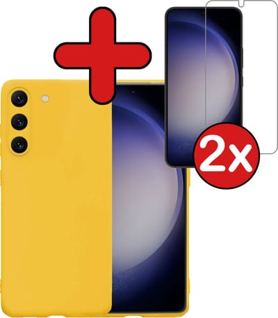 Hoesje - Met 2x Screenprotector - Geschikt voor Samsung Galaxy S23 - Sterk & Shockproof - Telefoon Hoes - Back Cover - Siliconen Case - Telefoonhoes - Geel