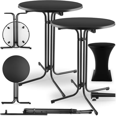 Set van 2 Inklapbare Bartafels Ø80cm - Hoge Bistrotafels voor Feesten en Evenementen - Incl. Tafelrok
