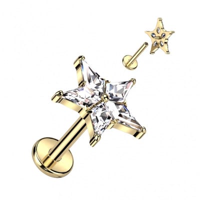 Piercing titanium top ster intern schroefdraad 1.2x8 - goud - LMPiercings