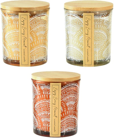 Candle sandalwood scent wax with glass 24 18 7x7x8.5cm C/3