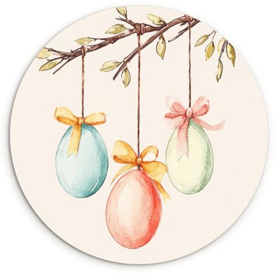 WallCircle® Wandcirkel 120x120 cm - Muurcirkel Paastak - Strikje - Eieren - Muurdecoratie woonkamer - Wanddecoratie slaapkamer - Kamer decoratie accessoires - Ronde schilderijen XXL