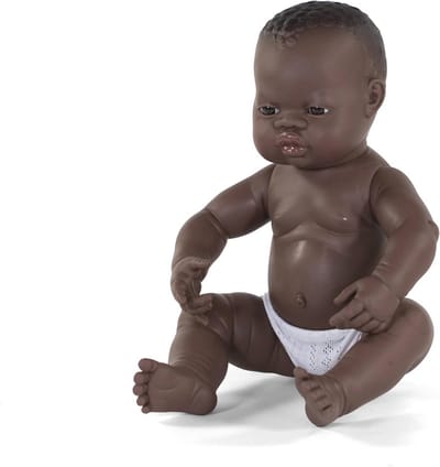 Pasgeboren Afrikaanse jongen babypop 40 cm van zacht vinyl