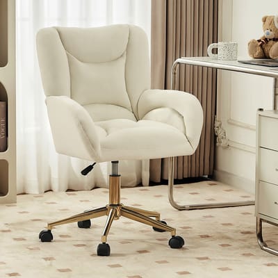 Sweiko Bureaustoel - Velvet - In hoogte verstelbaar - Draaistoel - Gouden stoel - Beige