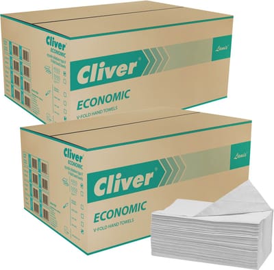 Cliver - Ecologisch, enkellaags gevouwen papieren handdoek, witte papieren handdoek / 8000 stuks