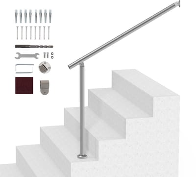 Buitentrapleuning - Trapleuningset - 100 cm - Wand- en vloermontage - Inclusief installatieset - Voor senioren - Geschikt voor portiek en terras - Zilver