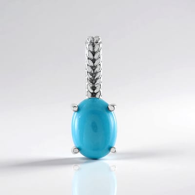 Cavill - Zilveren Hanger 925 Sterling Zilver Geplatineerd - 0,855 ct Sleeping Beauty Turkoois Ovaal Cabochon - Elegante Turkoois Hanger Dames