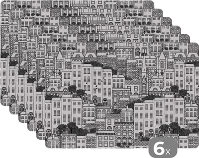 Placemat - Placemats kunststof - Dublin - Skyline - Patronen - 45x30 cm - 6 stuks - Hittebestendig - Anti-Slip - Onderlegger - Afneembaar
